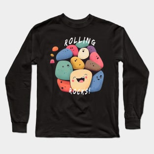 Rolling Rocks: Laughing Stone Creatures in Comic Kawaii Style - Cute and Original Decoration! Long Sleeve T-Shirt